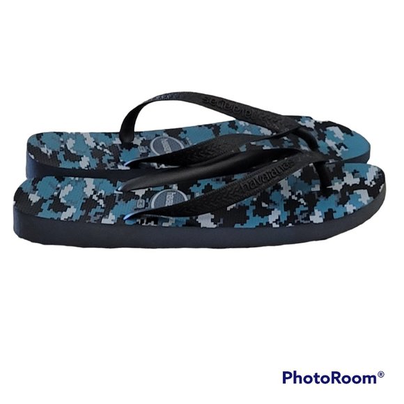 Camo Print Havaianas Flip Flops Blue Gray and Black - Size 9/10 NEW - Picture 4 of 7